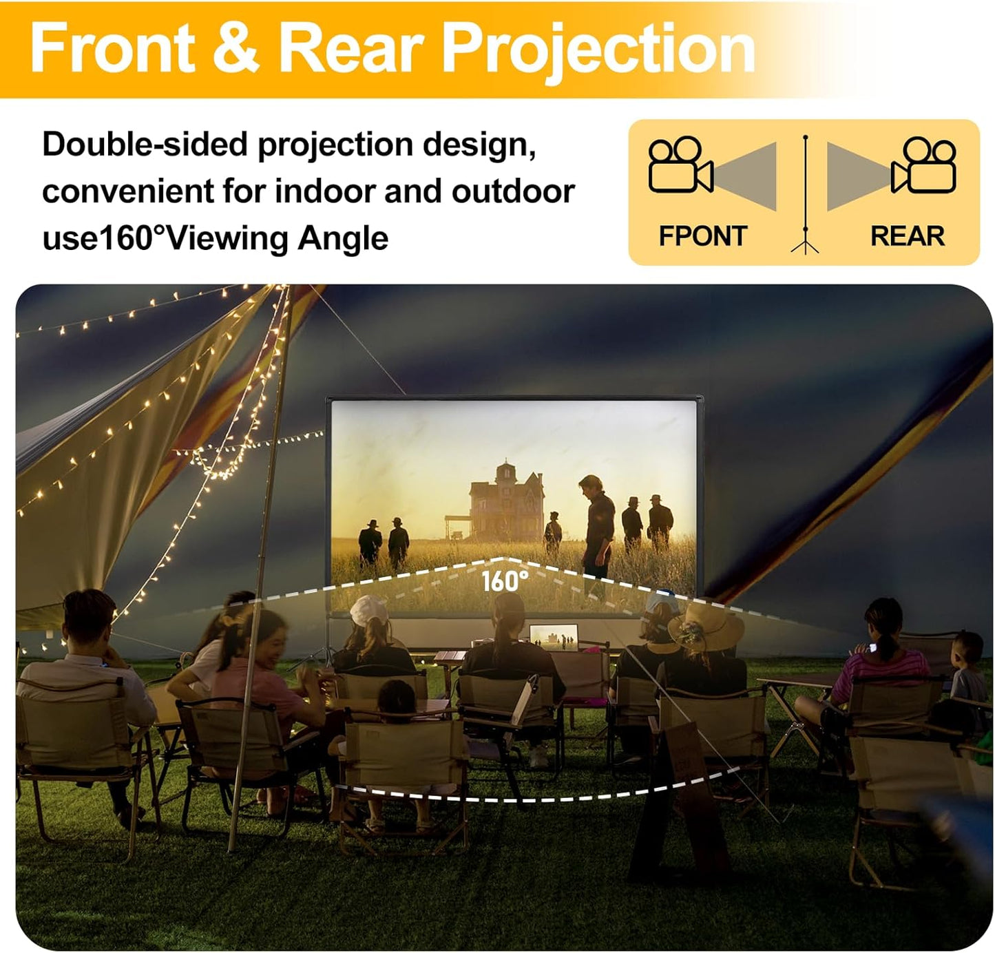 Projector Screen with Stand, 100 inch Portable Projector Screen Stand with Elastic Rope Bar, Outdoor Indoor 16:9 4K HD Wrinkle-Free Front Rear Projection Screen with Carry Bag for Home Theater Party