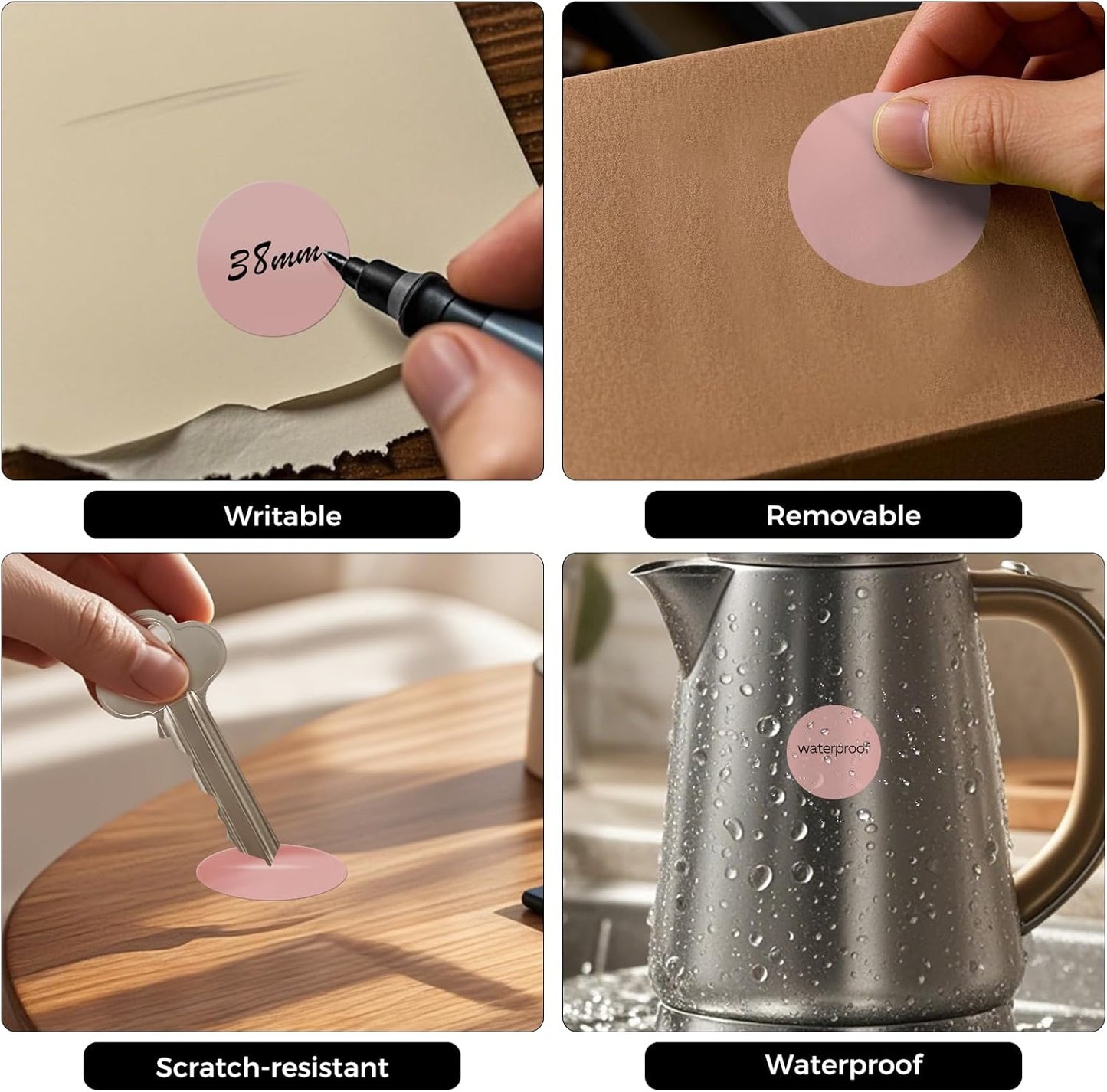 1000 PCS Color Coding Round Stickers 1.5 Inch Vinyl Pink Dot Sticker Removable Writable Circle Labels for Inventory Garage Sale Price Tags