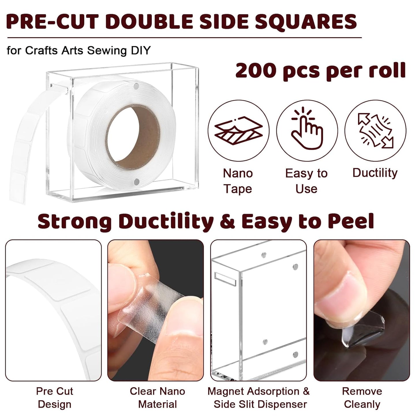 1 Pack Nano Double Sided Adhesive Dots 0.8" Precut Thin Nano Tape with Acrylic Dispenser Box Clear Adhesive Glue Dots Double Sided Sticky Putty for Wall Poster Hanging Crafts Removable(Tape+Box)