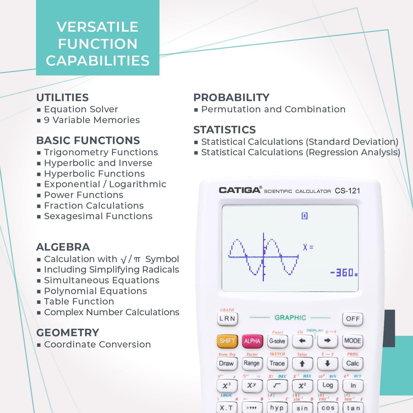 Scientific Calculator with Graphic Functions - Multiple Modes with Intuitive Interface - Perfect for Students of Beginner and Advanced Courses, High School or College