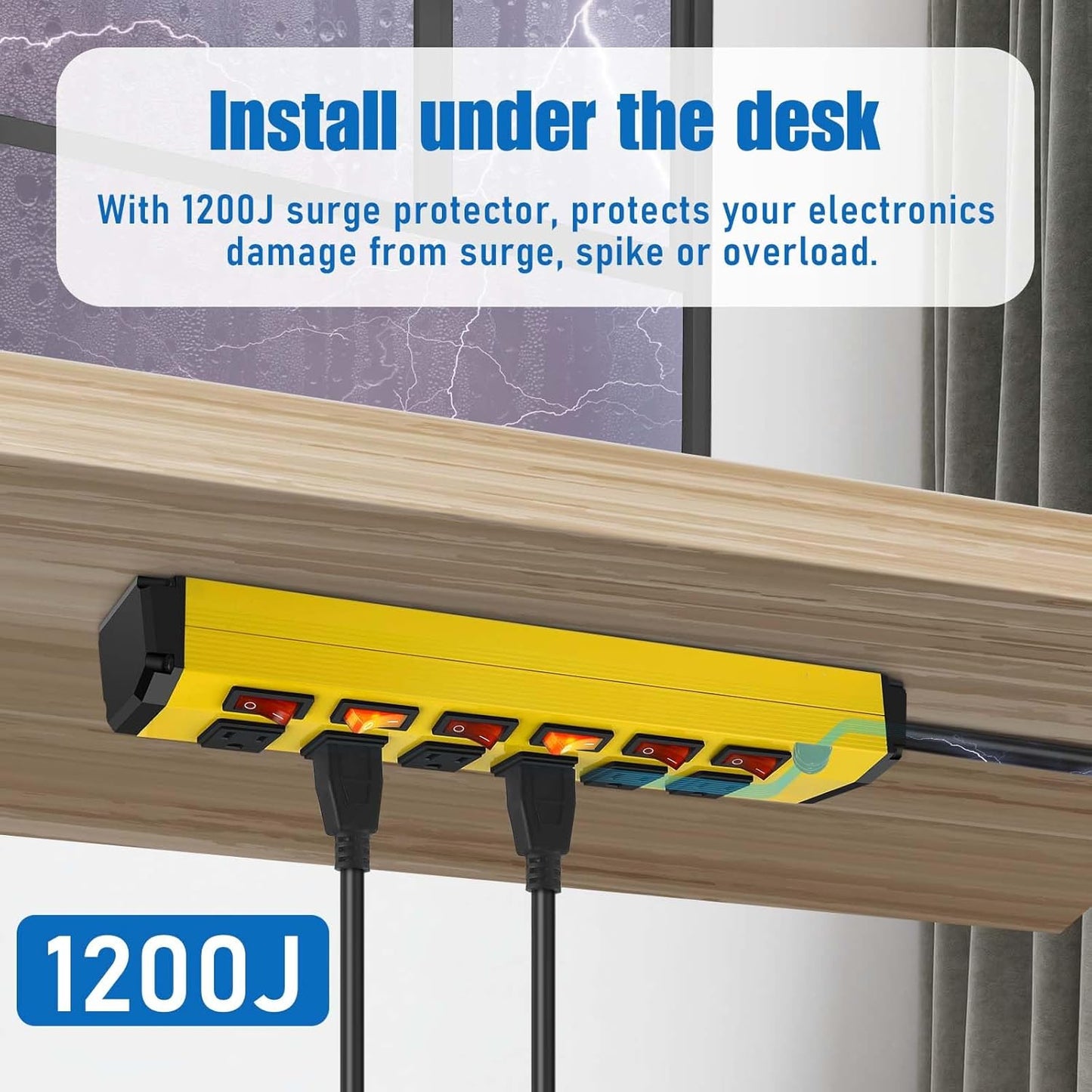 ANNQUAN 2PCS 6 Outlet Metal Power Strip with 6 Individual Switches,Heavy Duty Power Strip 1200J 15A 6FT Cord Home Office Industrial Commercial Shop