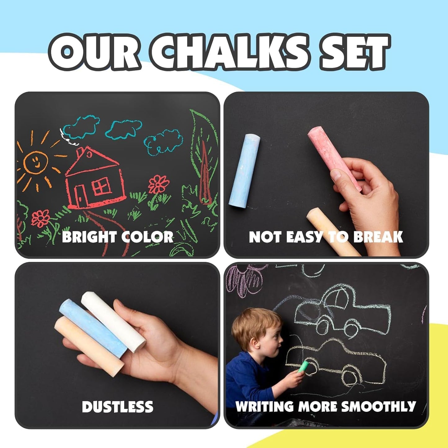 200 Pcs Sidewalk Chalk Set in 20 Assorted Colors, Non-Toxic Washable Bulk Chalk for Outdoor Ativity, School Chalkboard and Playground