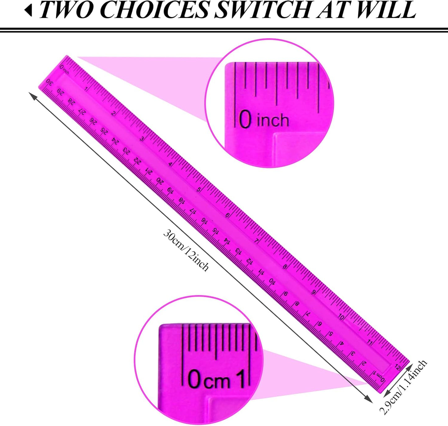 6PCS Clear Ruler, 12 Inch Plastic Rulers for School, Home, or Office, Clear Plastic Rulers, Assorted Colors.