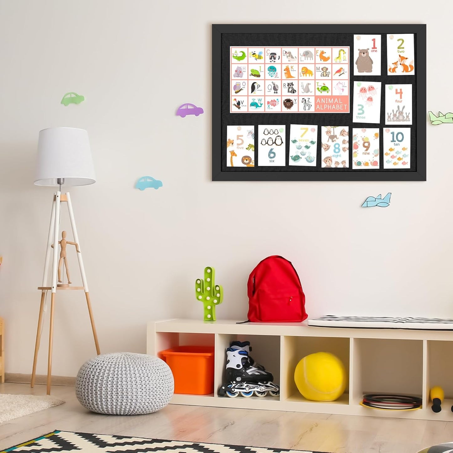 Black Cork Board Bulletin Board 18" x 24", 2-Pack Large Linen Corkboards with Frame for Walls, Cute Picture Display Pin Board Vision Board for Room School Office Bedroom 40 Pushpins