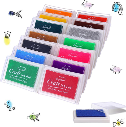 15Pcs Colors Ink Pads for Stamping Washable Fingerprint Ink Pad for Crafting Card DIY Making Scrapbooks Wood Fabric