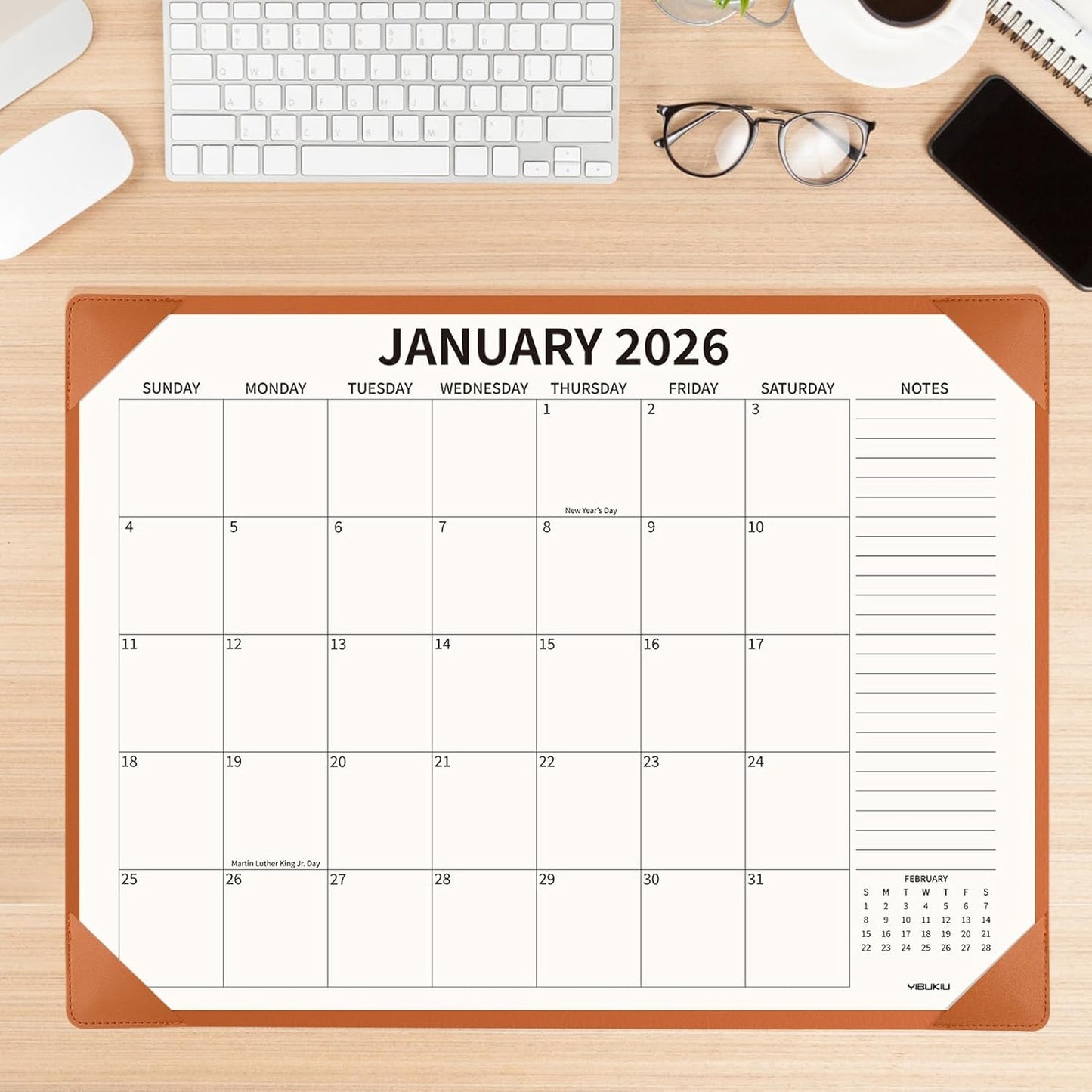 Desk Calendar 2025-2026 with Desktop Mat, 22x17 inch Large Desk Pad Calendar July 2025 to June 2026, Big Desk Planner for Home Office and School, Brown