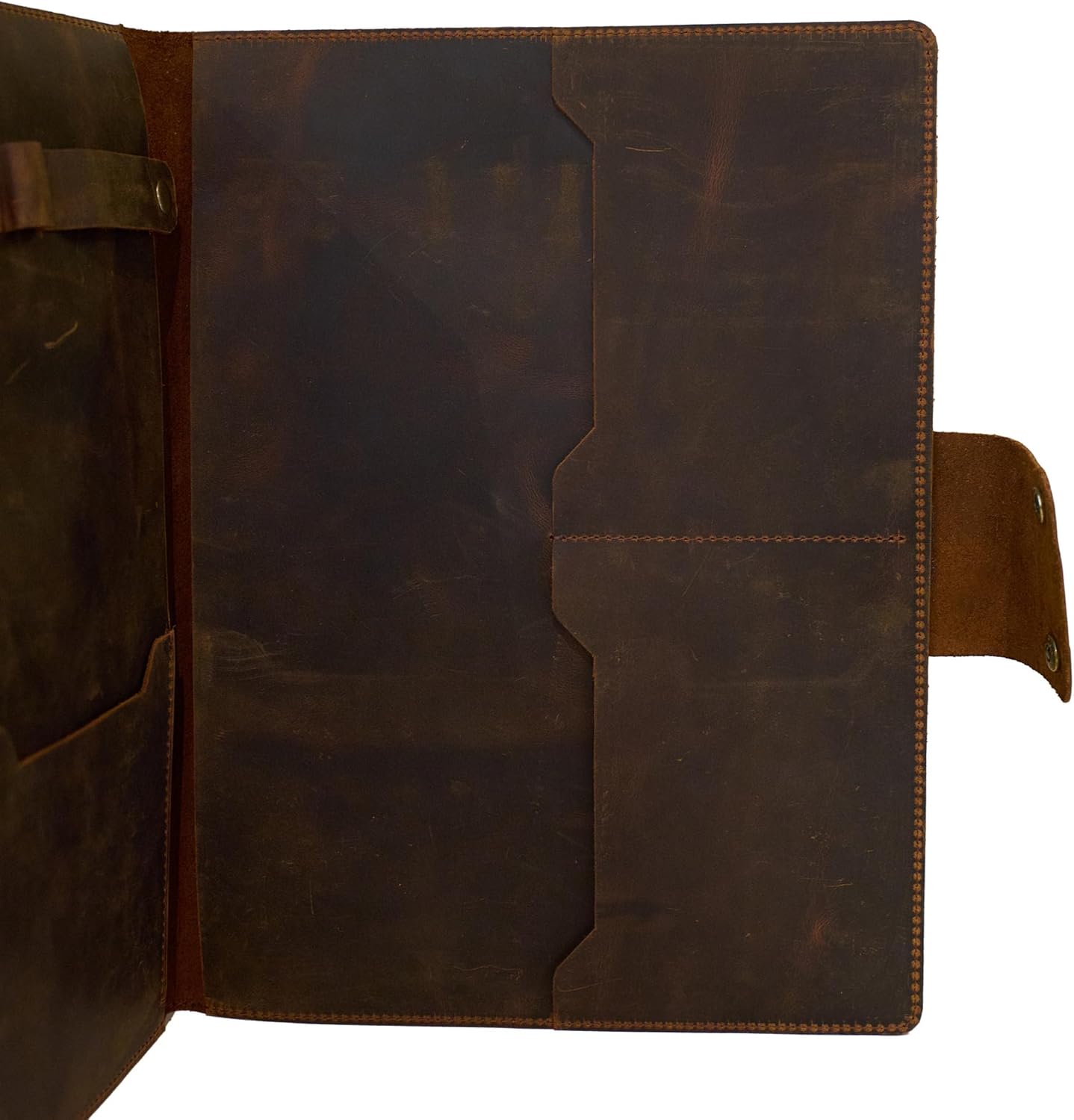 Leather Portfolio Folder - Genuine Leather Document Organizer with Multiple Pockets and Pen Holder – Business Padfolio for A4 Letter Size Papers, Professional Resume or Meeting Use (Vintage Brown)