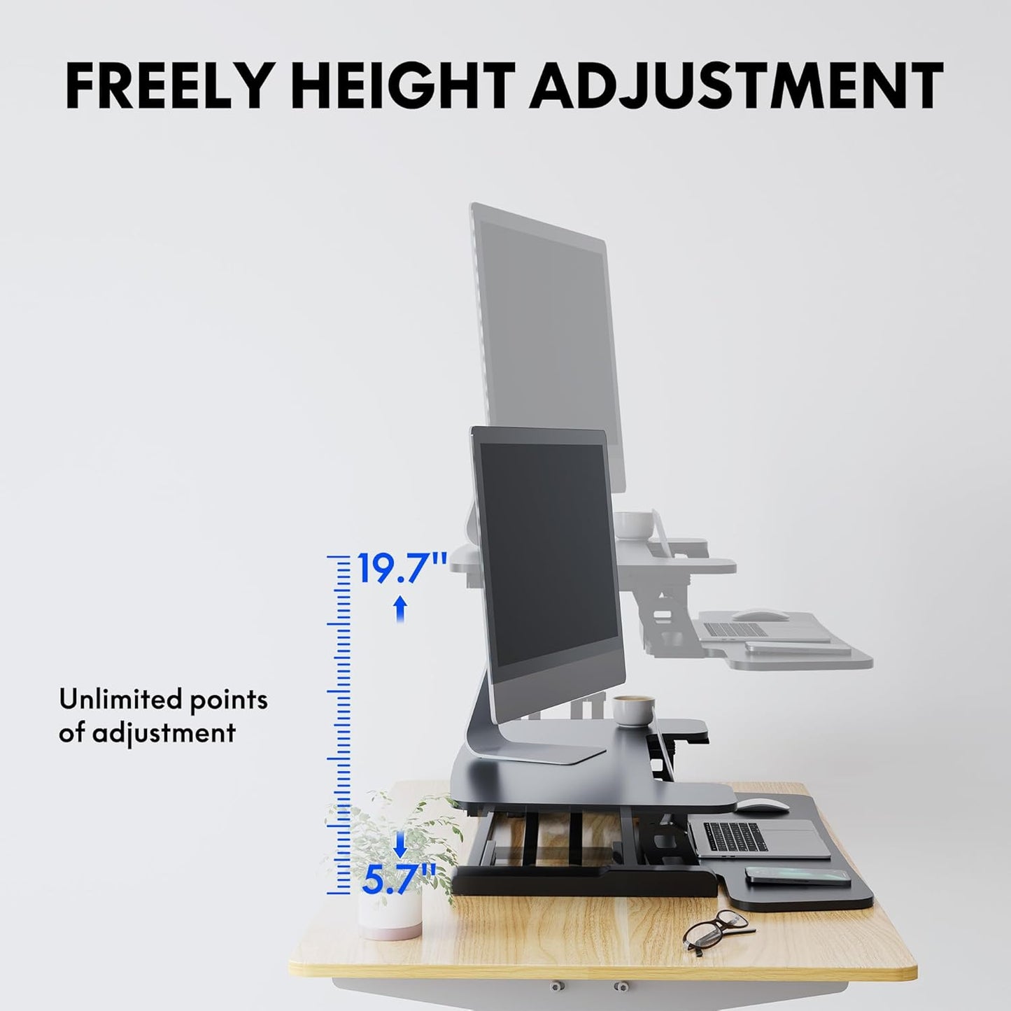 FLEXISPOT Motorized Standing Desk Converter 32" Black Electric Height Adjustable Stand up Desk Riser with Quick Release Keyboard Tray