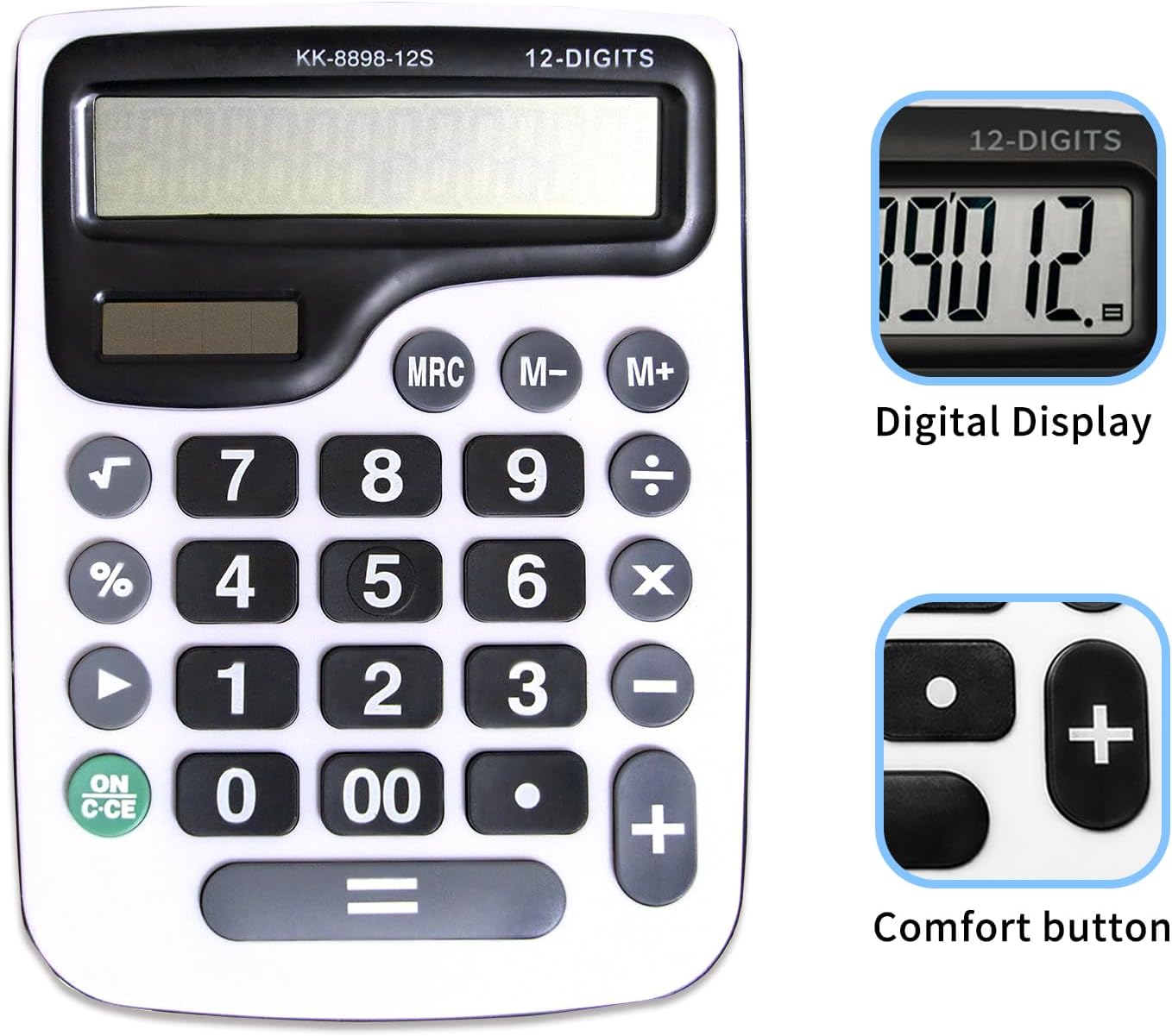 12 Digit Desktop Calculator with Large LCD Display and Sensitive Button, Dual Solar Power and Battery, Standard Function for Office (YE8898)