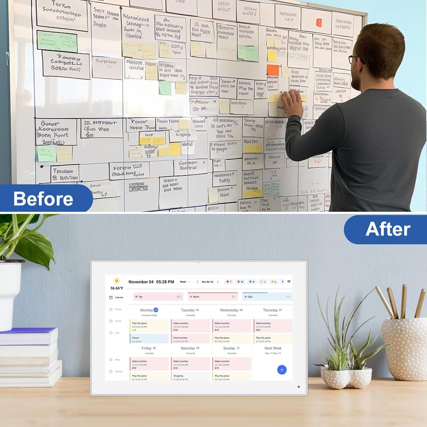 15.6 inch Digital Calendar Touchscreen, Wall Planner, IPS FHD,Smart Family Schedules, Chore Chart, Wall Organizer for Multi-Child Homes - Built-in Digital Picture Frames Function