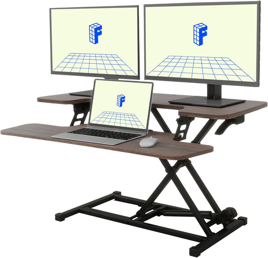 FLEXISPOT 35" Height Adjustable Standing Desk Converter Sit-to-Stand Desk Riser for Home and Office Computer Workstation with Wide Keyboard Tray, Walnut Color
