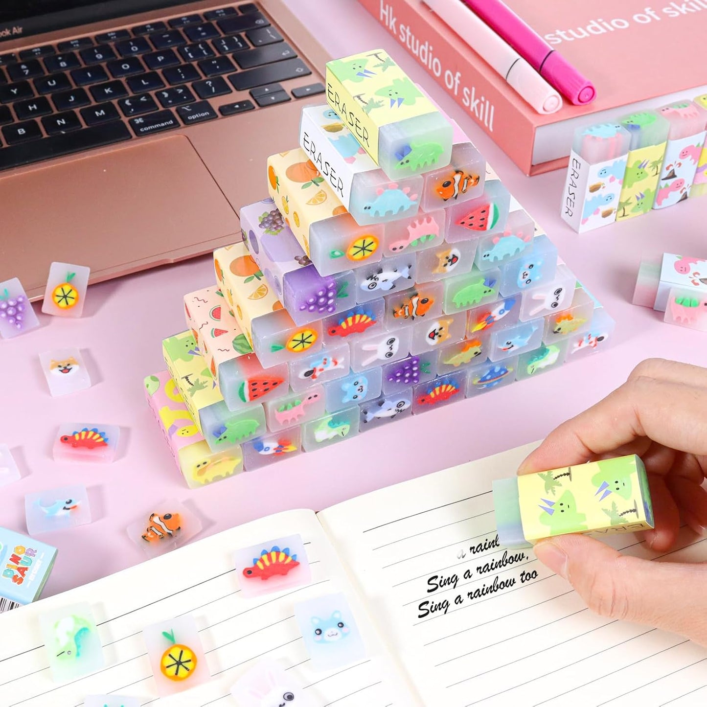 100PCS Cute Animal Erasers for Kids, Count Bulk Pack, Assorted Designs, Back to School Supplies