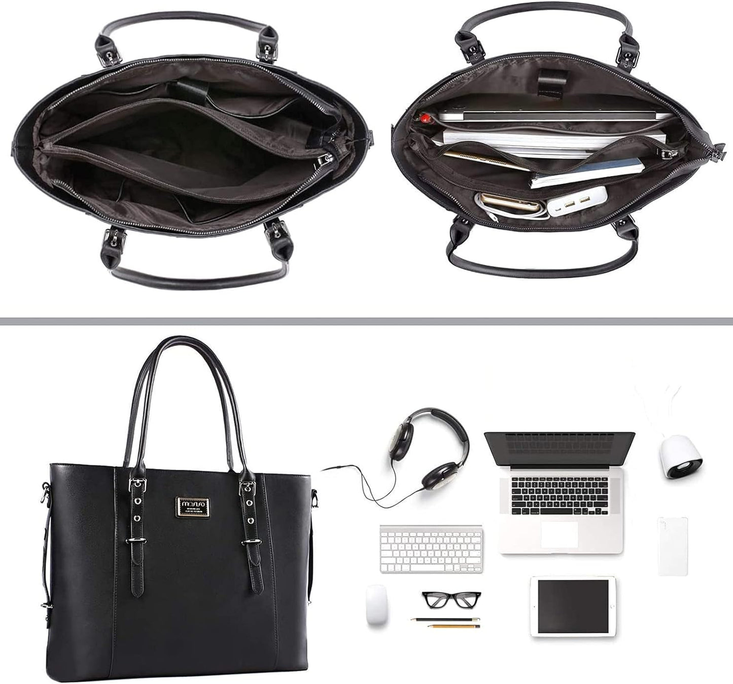 MOSISO PU Leather Laptop Tote Bag for Women, Waterproof Large Capacity Business Work Briefcase Shoulder Laptop Bag