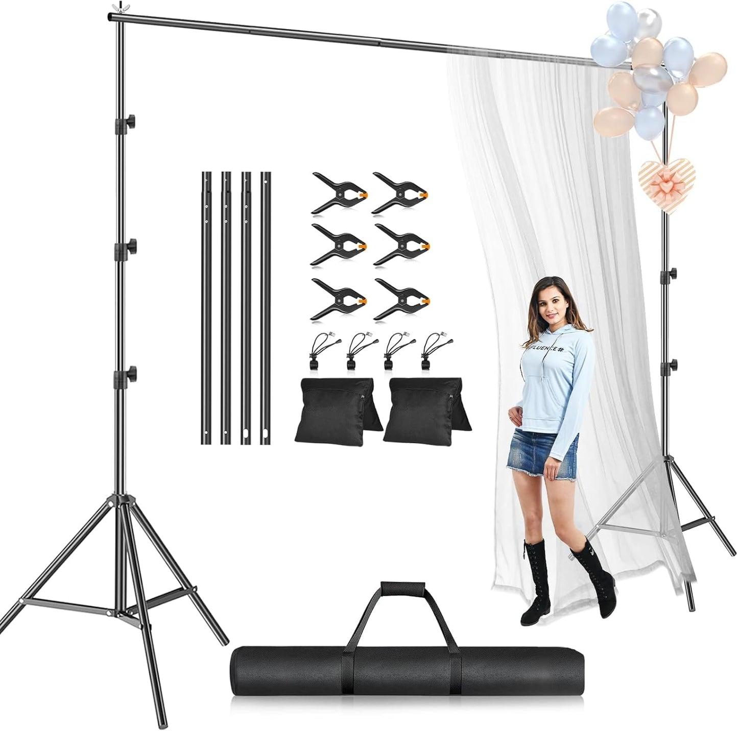 EMART Photo Backdrop Stand kit, 10 x 10 ft Back Drop Adjustable Frame for Photography, Photoshoot Banner Background Support Holder for Parties Dectoration