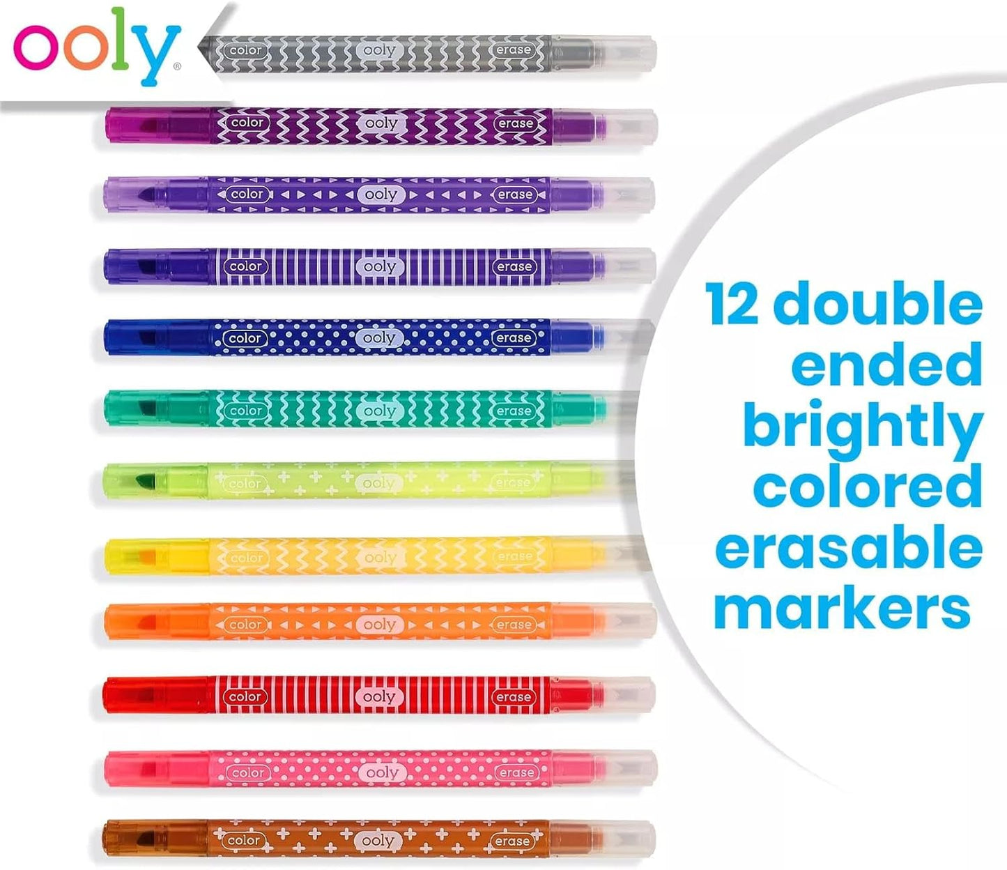 Ooly Switch-eroo Color Changing and Make No Mistakes Erasable 24 Dual Tip Markers, 12 Color Change Markers Erasable for Kids Back to School Supplies, Chisel Tip