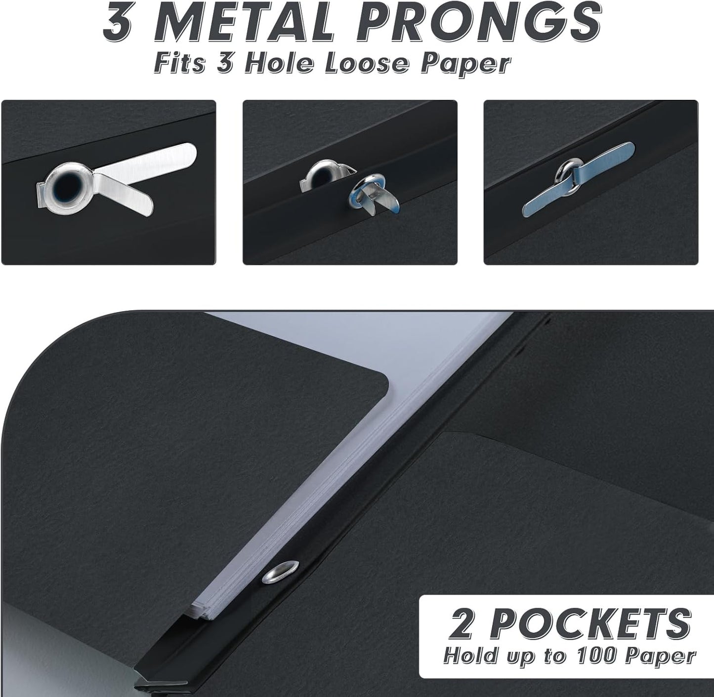 Two Pocket Folders, PANDRI 30 Pack Two Pocket Folders with Prongs, 3 Prong Folders Designed for Office and Classroom, Letter Size Black