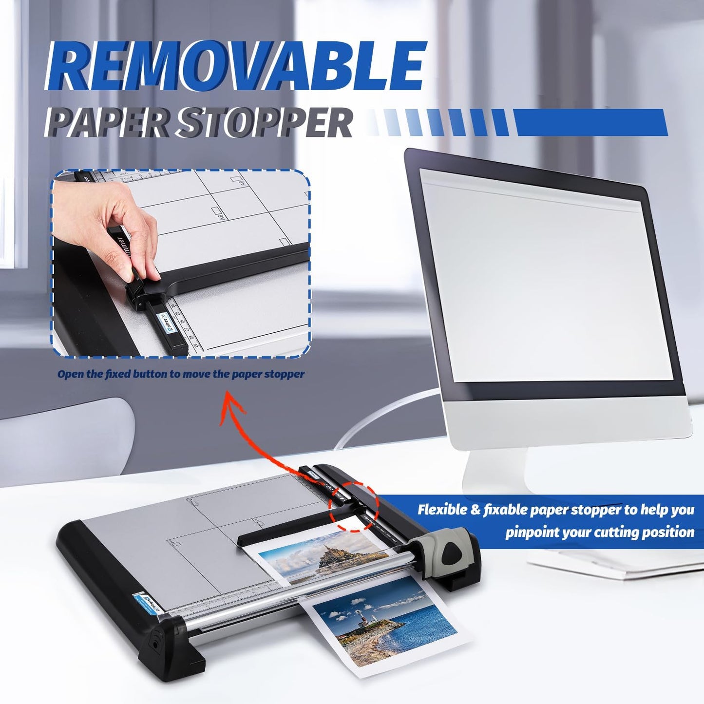 Rotary Paper Trimmer, 15 Sheets Heavy Duty Paper Trimmer, 360mm(14.17") Cutting Length, Commercial Grade Rotary Paper Cutter for Home/Office/School, Black & Silver