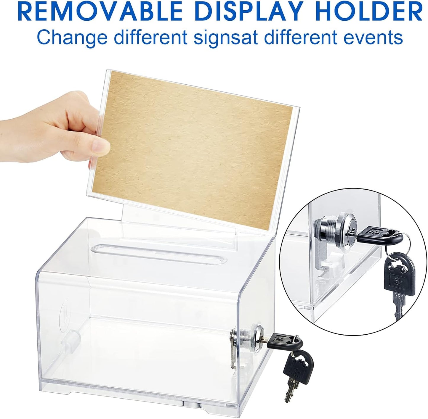 Kigley 9 Pack Acrylic Donation Box with Lock and Sign Clear Ballot Suggestion Donation Box with Slot for Fundraising Raffle Business Card Storage Container Voting Tip Jar