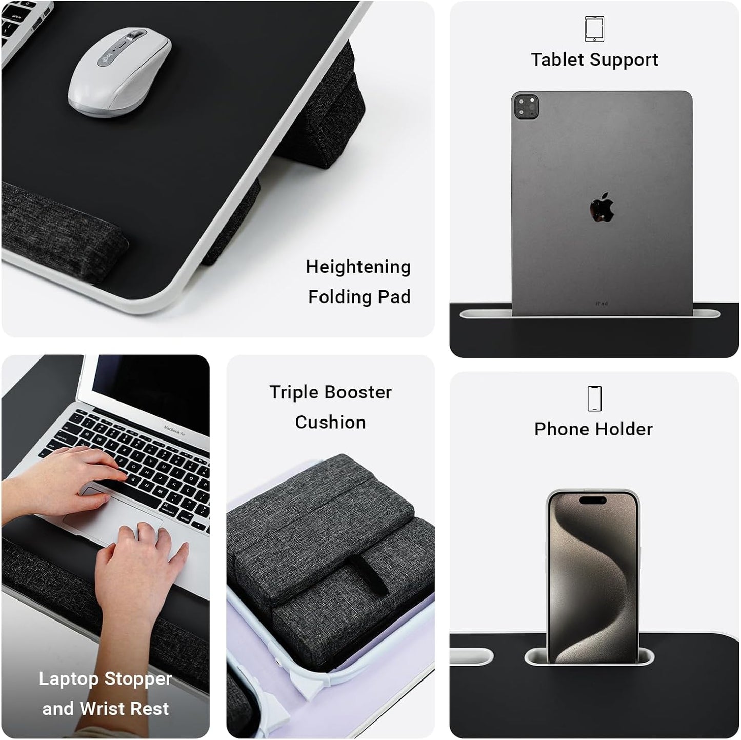 Lap Desk for Laptop with Cushion,Folding Laptop Desk for Bed,Bed Desk,Portable Computer Lap Desk,23.62"*15.74",Black