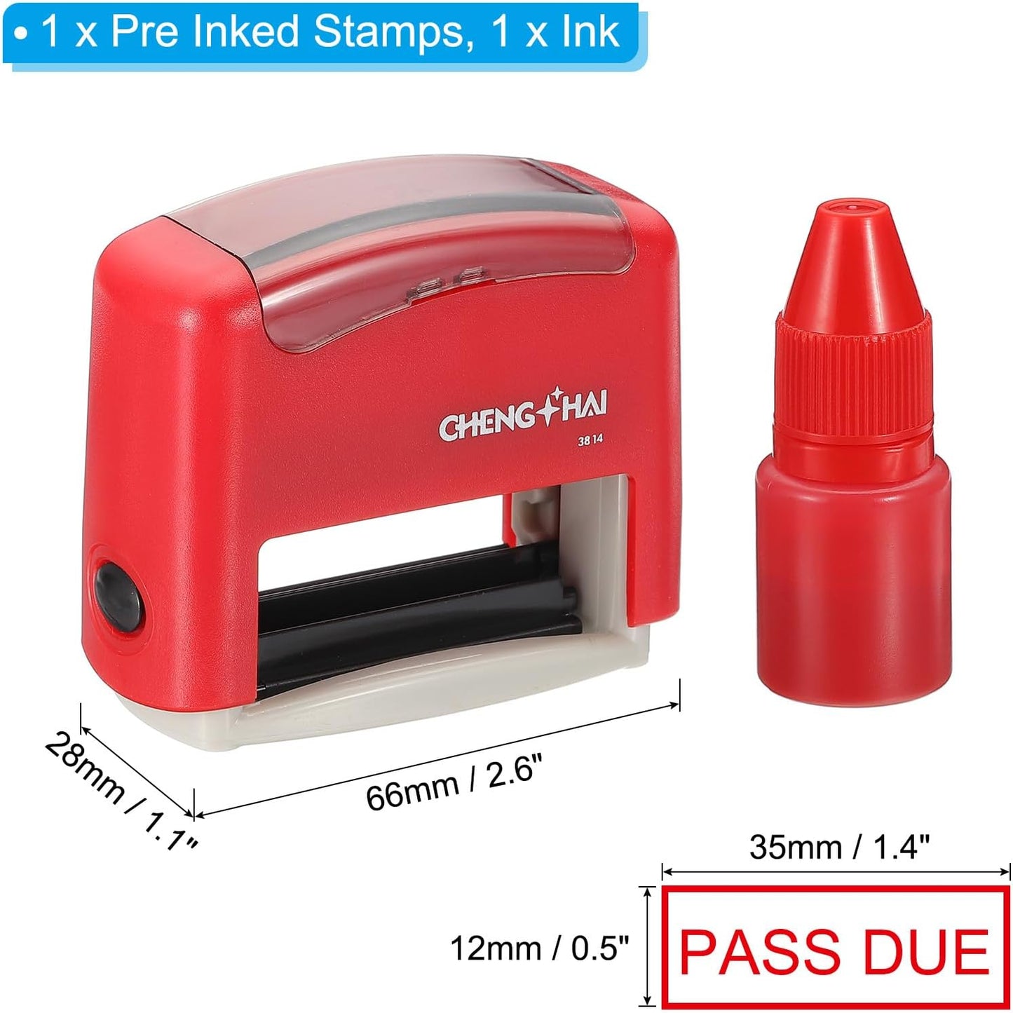YOKIVE Pass Due Self Inking Rubber Stamp, Office Ink Business Stamp for Office Documents, Paperwork, Warehouse, Label (Red)