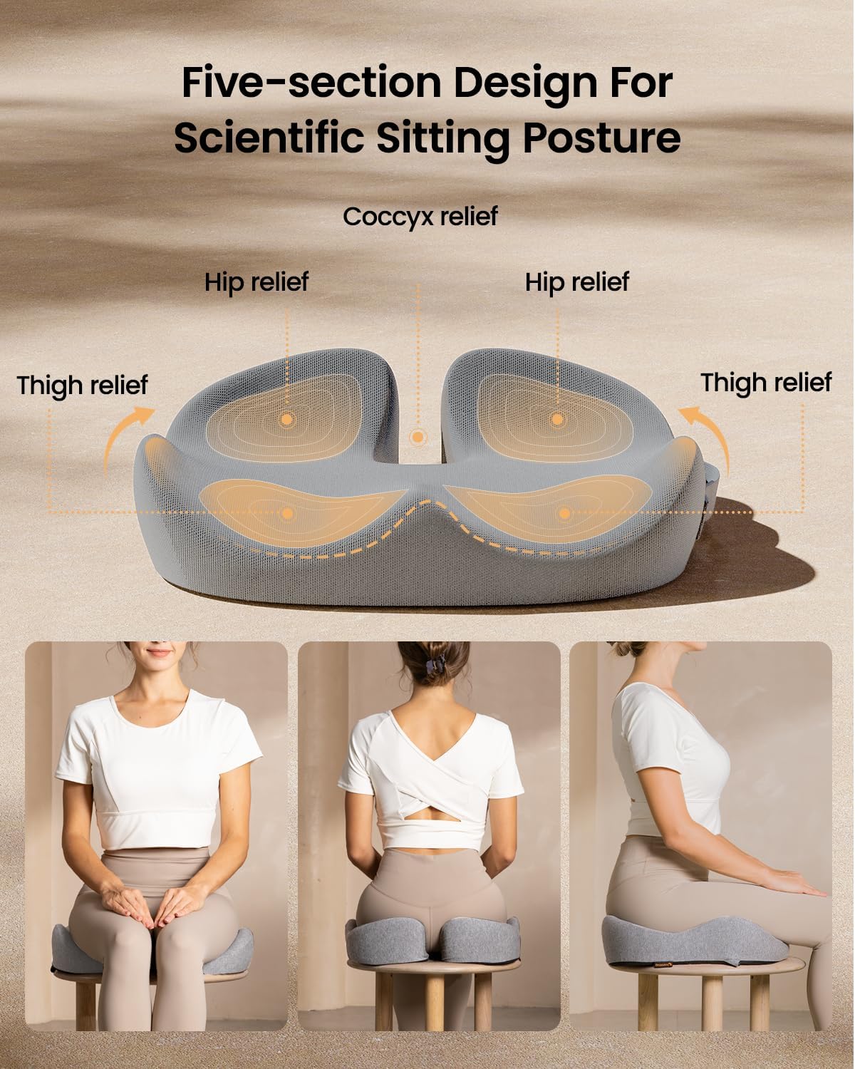 ProtoArc Seat Cushion, Office Chair Cushion for Sciatica, Coccyx Cushion, Ergonomic Memory Foam Seat Cushion for Car, Home, Pressure Relief Pad for Hip, Tailbone, All Day Comfort - Gray