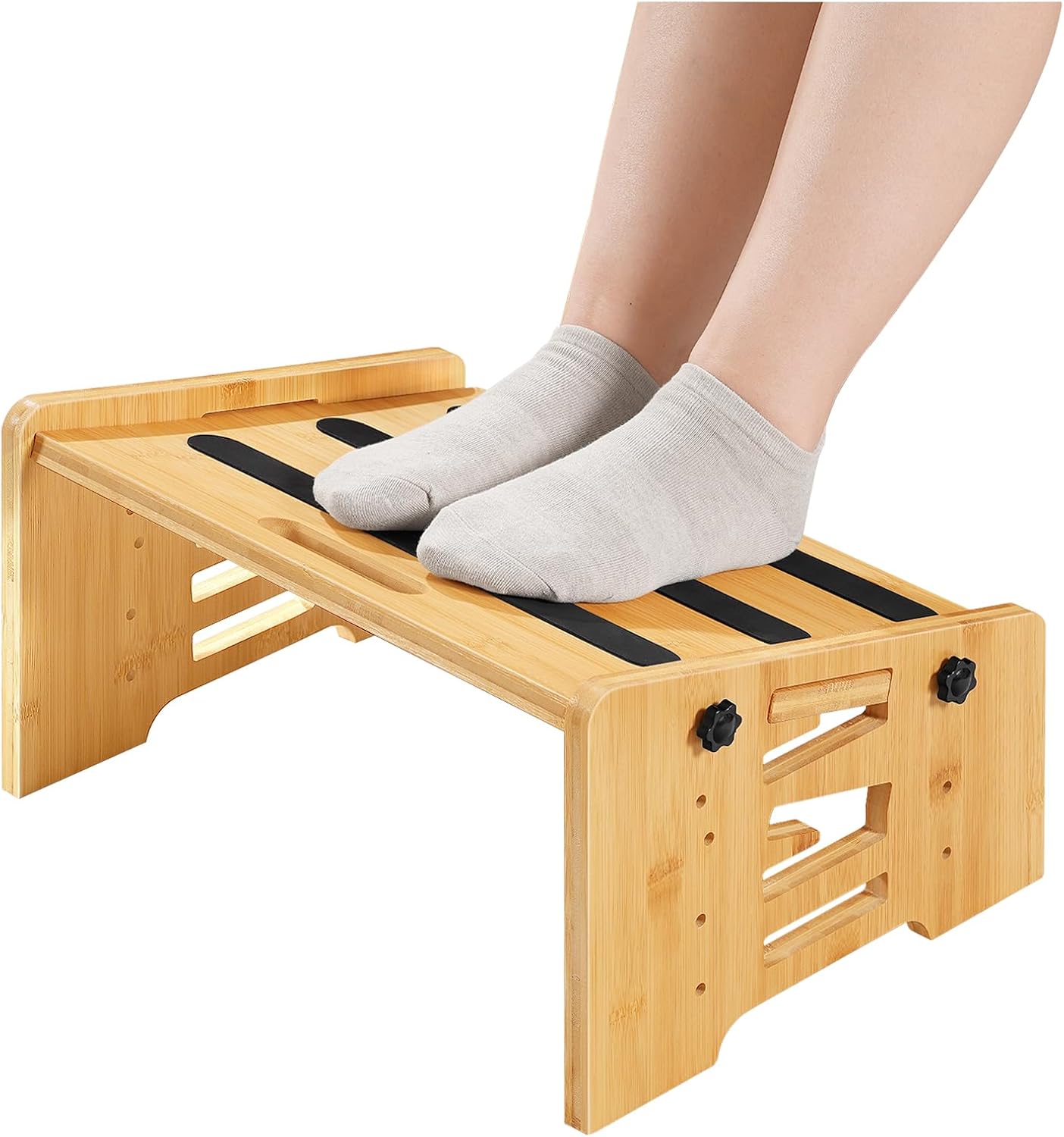 HOOBRO Bamboo Foot Rest, Adjustable Under Desk Footrest with 5 Height Options & Angles, Non-Slip Ergonomic Foot Rest for Under Desk at Work for Improved Posture, for Home & Office, Natural YL01FP01
