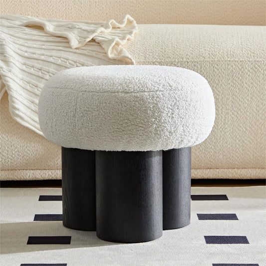 MEETAKING Small Round Foot Stool, Teddy Fabric Footrest Ottoman Stool with Non-Skid Legs, Modern Footstools Step for Couch, Desk, Office, Living Room (White)