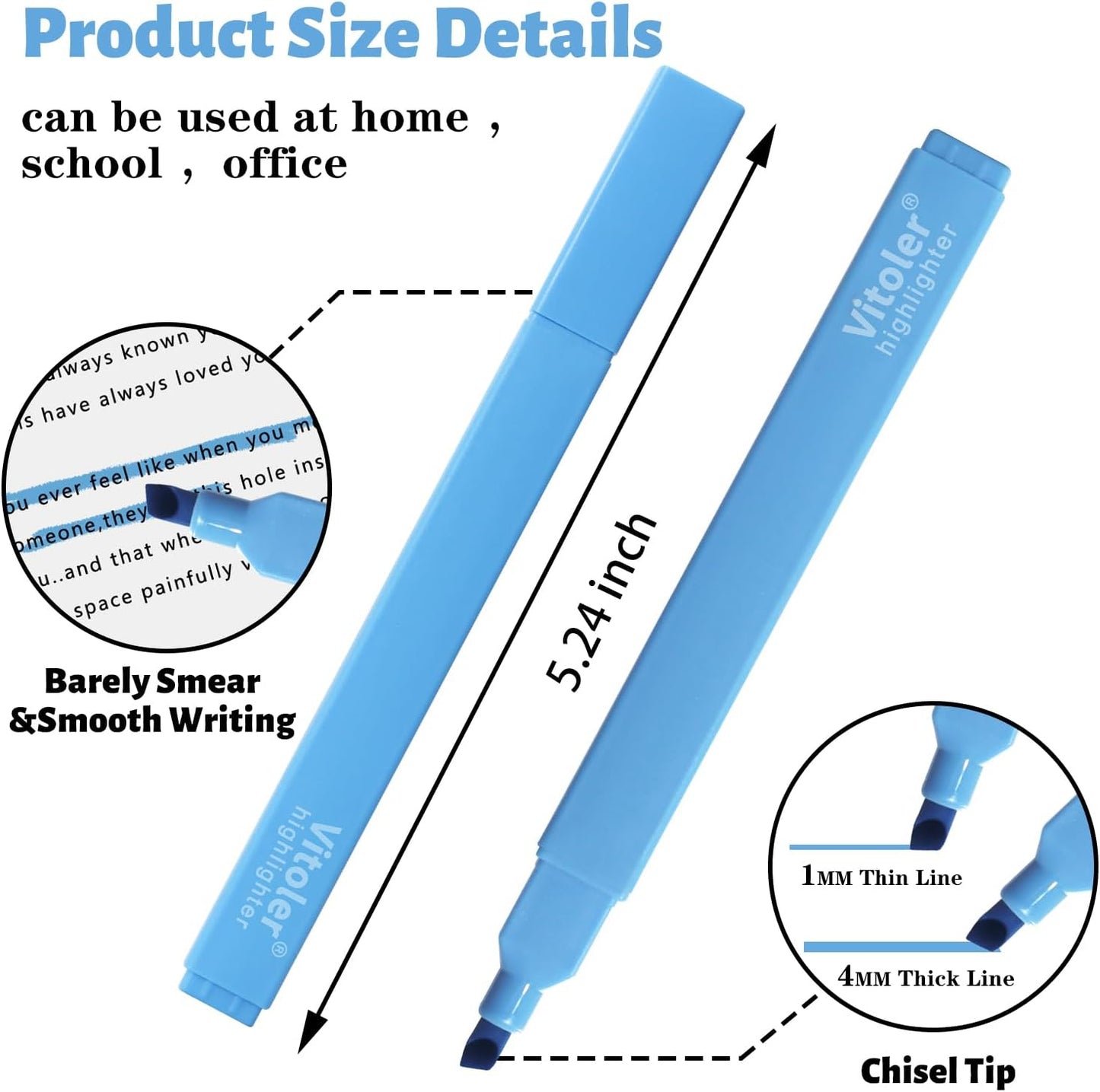 Vitoler Highlighters Assorted Colors,8pcs Chisel Tip Cute Highlighters, Cute High lighters No Bleed for School Office Supplies