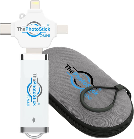 ThePhotoStick® Omni 64GB + Protective Case | Secure Photo & Video Backup and Transfer | Digital File Organization | USB & Multiport Connection for Phones, Tablets and Computers | Water Resistant Case