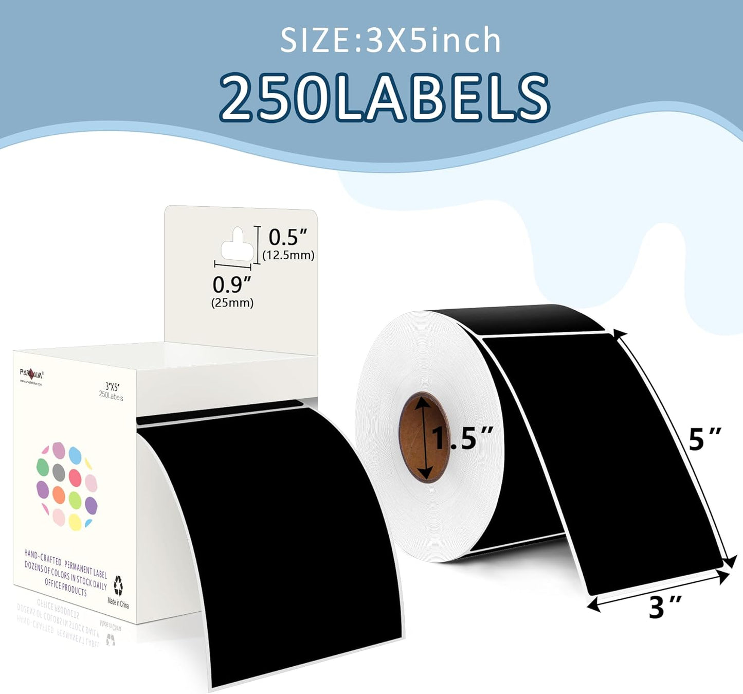 PARLAIM 3 X 5 Inch 4Rolls/1000 Per Rectangle Inventory Color Coding Labels,Roll Square Label Stickers for Home(Black)