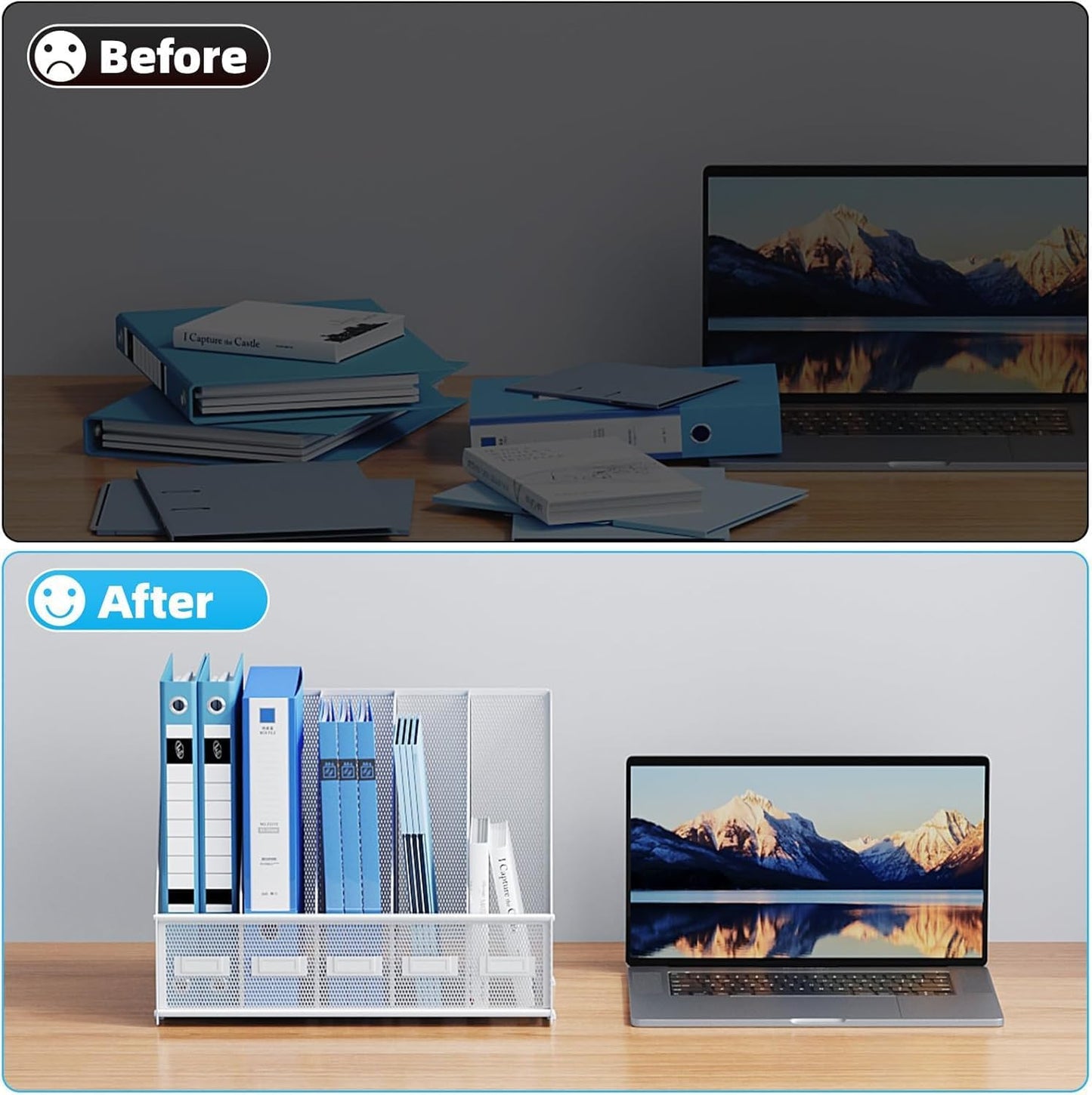 Marbrasse File Organizer for Desk,Desk File Organizer with 5 Vertical Compartments Mesh Magazine File Holder for Office Home School