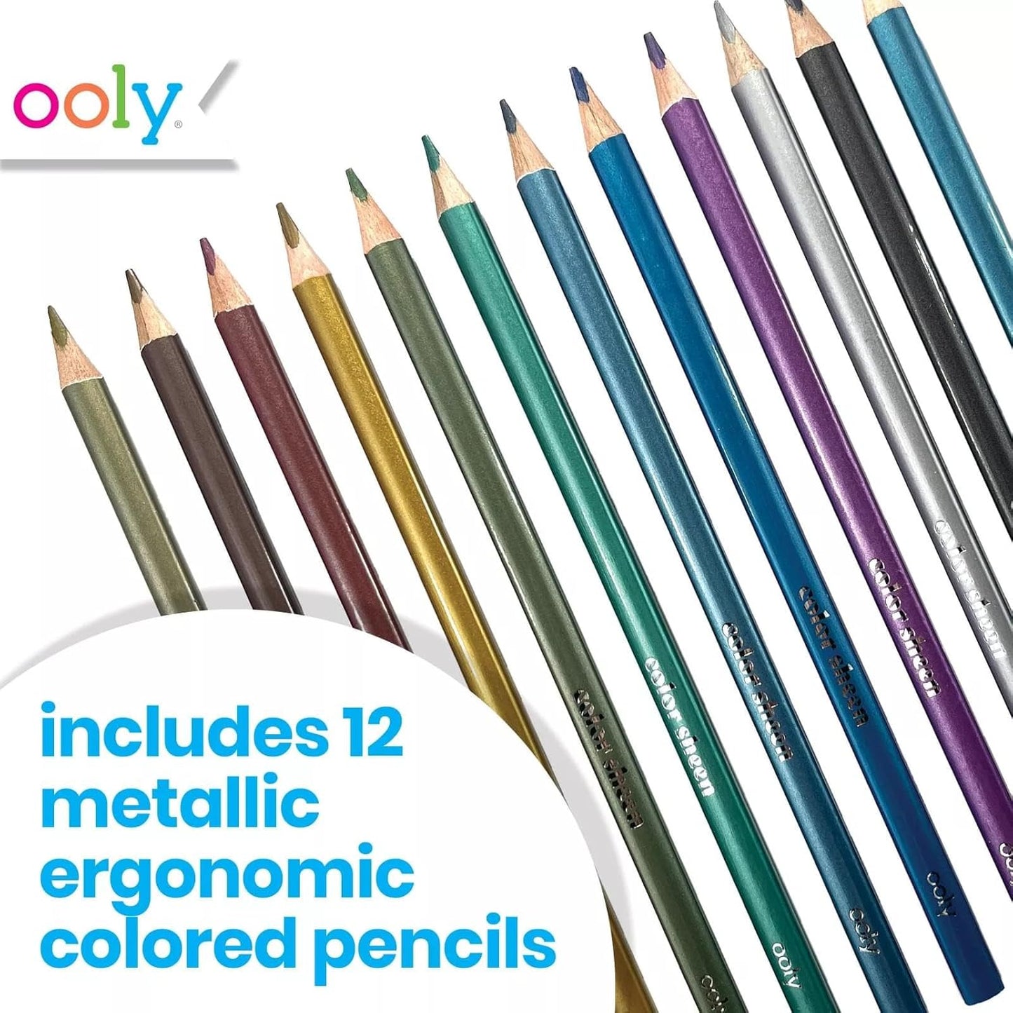 Ooly Metallic Sheen Colored Pencils Set of 12,Drawing and Coloring Pencils for Kids and Adults, Colorful Back to School Supplies for Any Arts and Crafts, Adult Coloring Books
