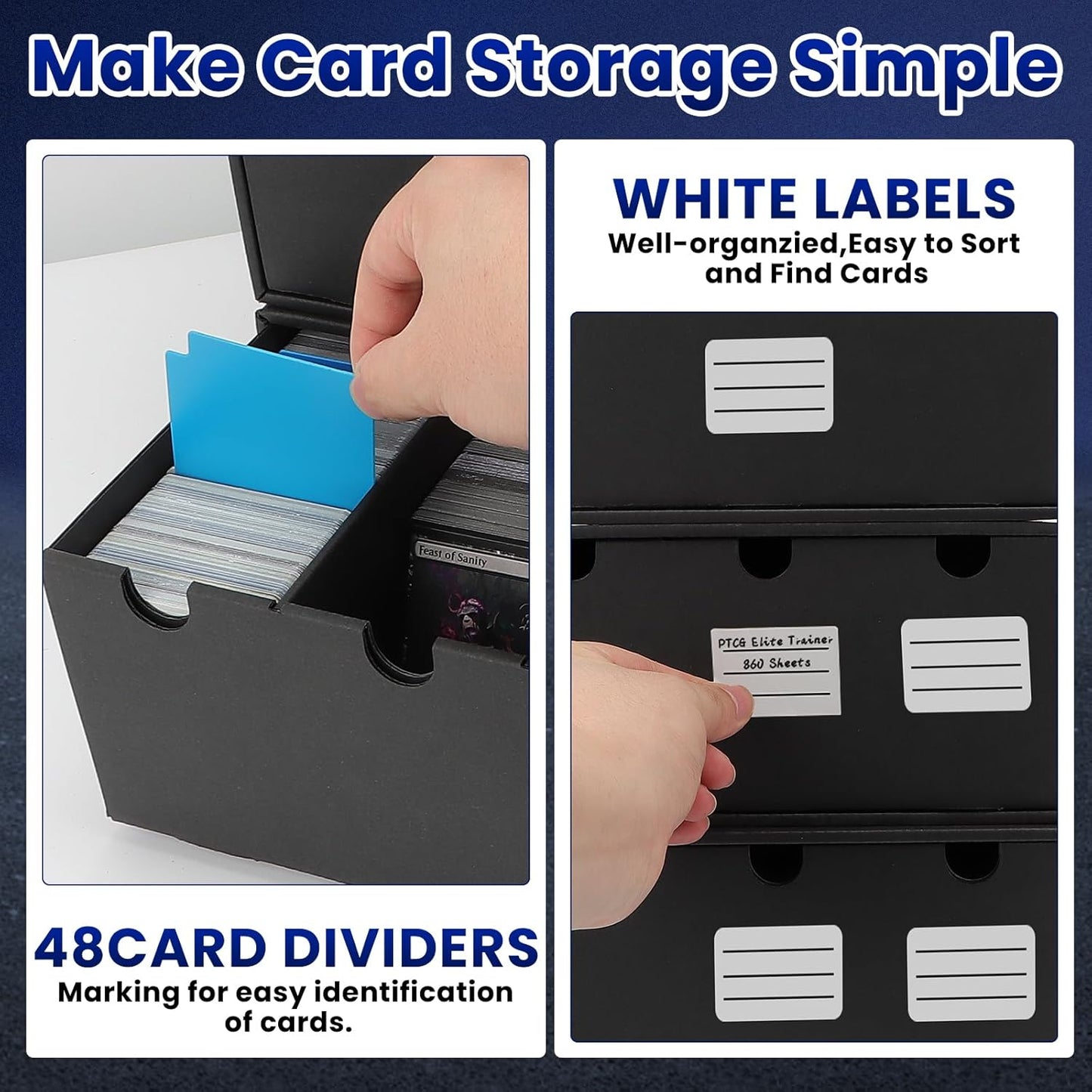 Trading Card Storage Box,18000+ Cardboard Storage Box with 60 Dividers,Label&Tapes for MTG Commander,TCG,PTCG (12000+ Card Box)