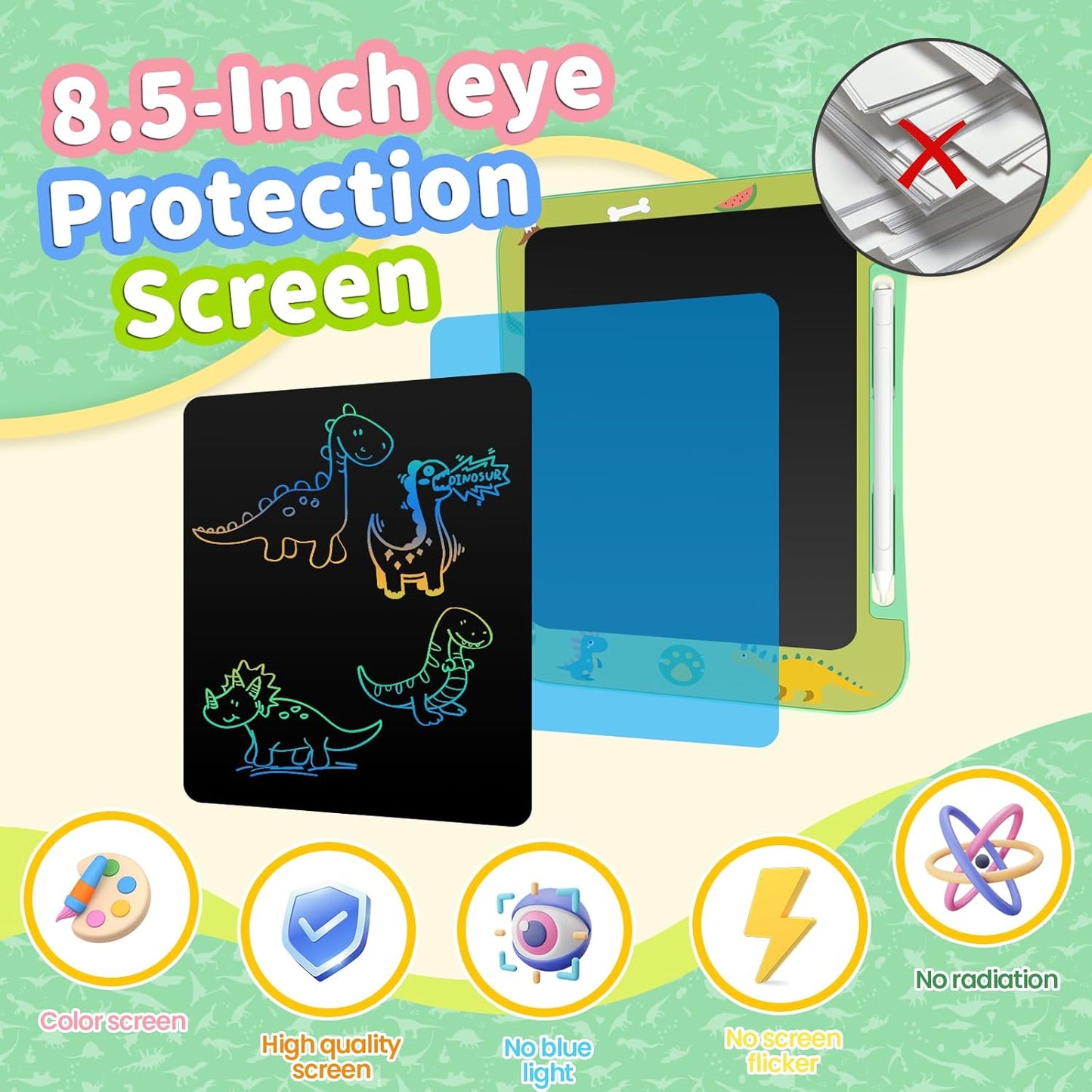 LCD Writing Tablet for Kids, Colorful Screen Drawing Board for 3-7 Year Old Boys & Girls - Educational Toys for Birthday & Christmas (Dinosaur)