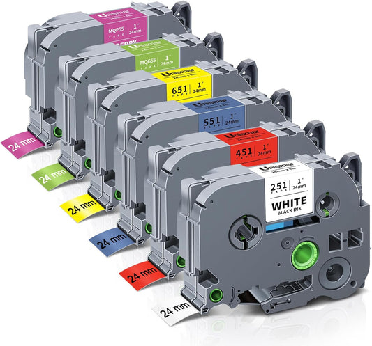 6-Pack TZe TZ Tape 24mm 0.94 Laminated Colored Compatible for Brother P Touch Label Maker Tape 1 Inch Refills for PT-D600 P700 P710BT PT-D610BT PT-P910BT PT-P750W PT-D600VP PT-P900W