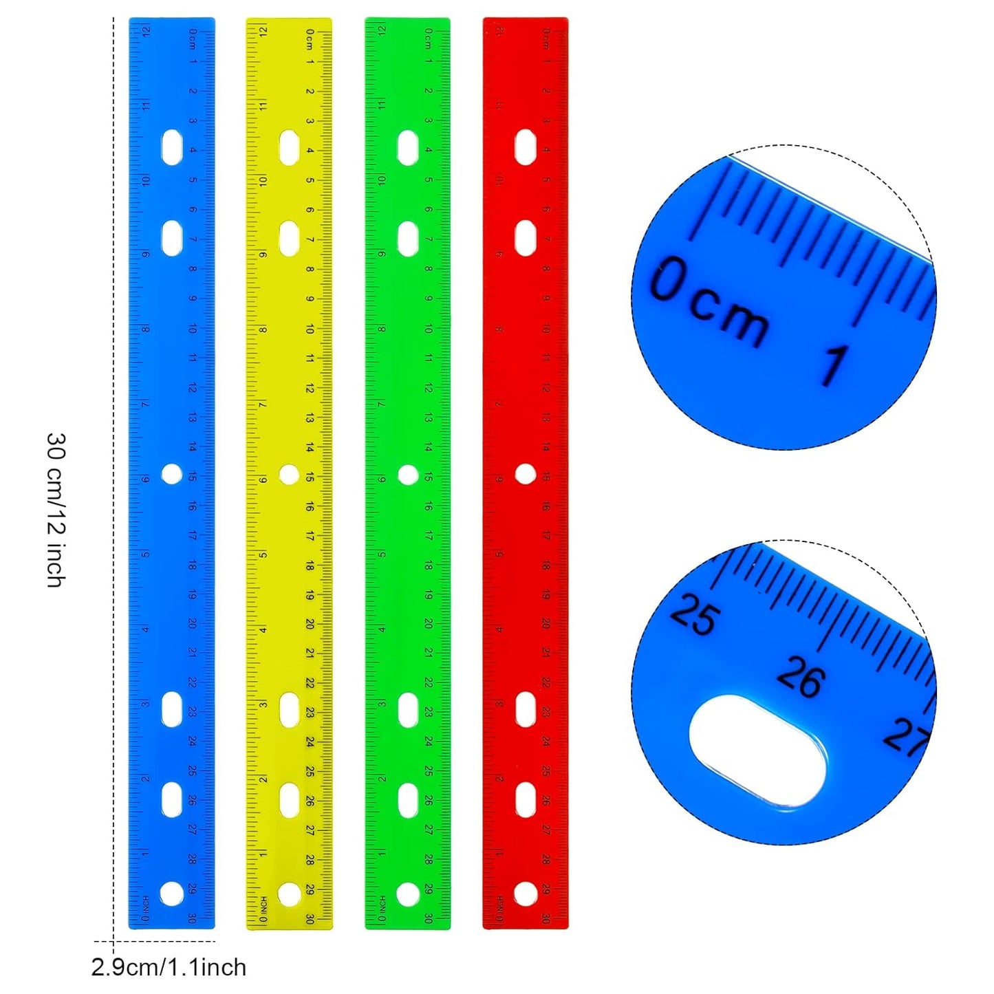 TaoBary 60 Pcs 12 Inch Plastic Ruler Bulk Plastic Ruler for Classroom Straight Rulers for Students Ruler with Inches and Centimeters for Students School Supplies