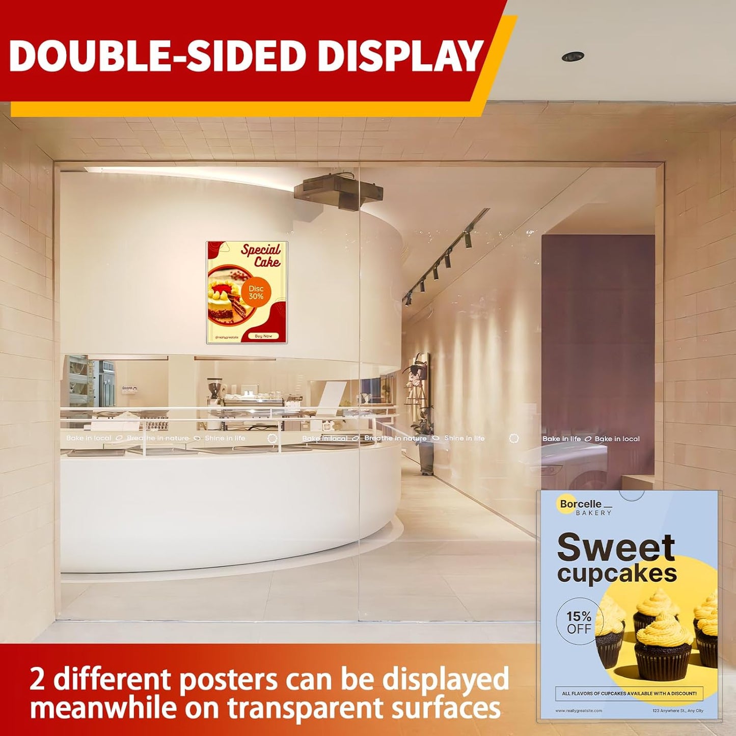 Magnetic Sign Holder 8.5 x 11 - Clear Plastic Frame for Refrigerator, Rigid Paper Holder for Picture Document, Adhesive Frames for Wall Window Door Sign 20 Pack