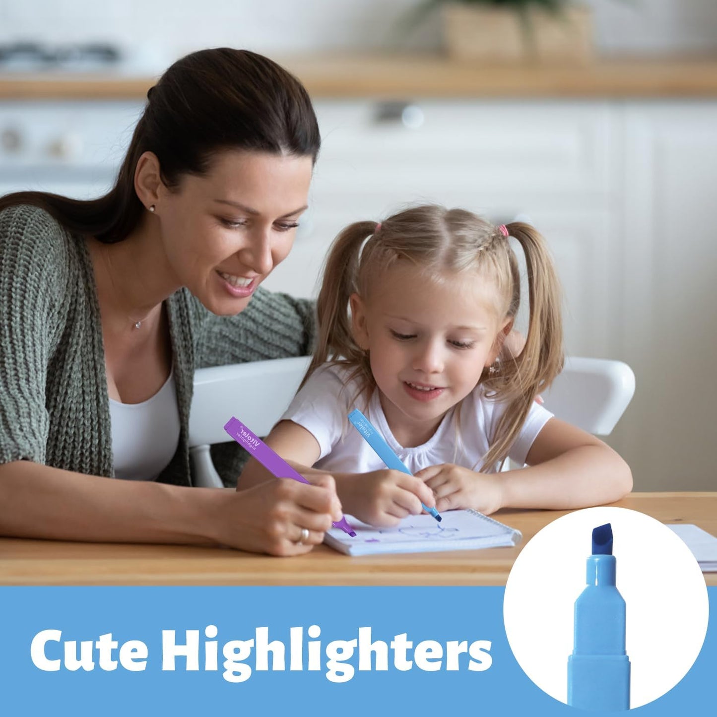 Vitoler Highlighters Assorted Colors,8pcs Chisel Tip Cute Highlighters, Cute High lighters No Bleed for School Office Supplies