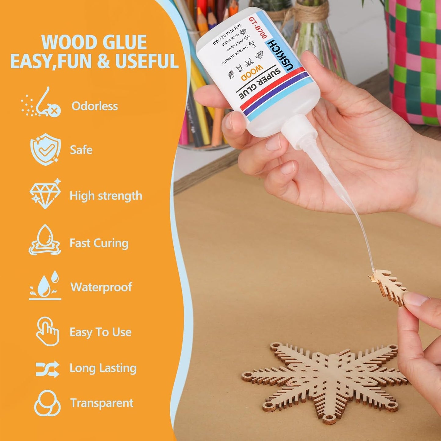 Super Glue for Woodwork with Anti Clog Cap. 6 x 1 fl oz,CA Glue - Clear Adhesive Cyanoacrylate Glue for Furniture, Garden, Crafts, DIY, Metal to Wood, Quick Dry