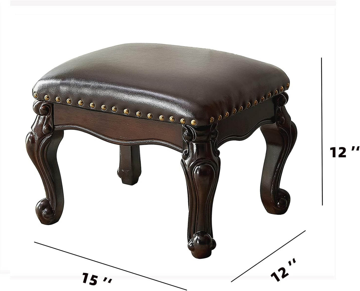 Foot Stool Ottoman Foot Rest Microfiber Leather Upholstered Footstool for Sofa, Living Room, Entryway, Solid Wood Stool (Black Brown)