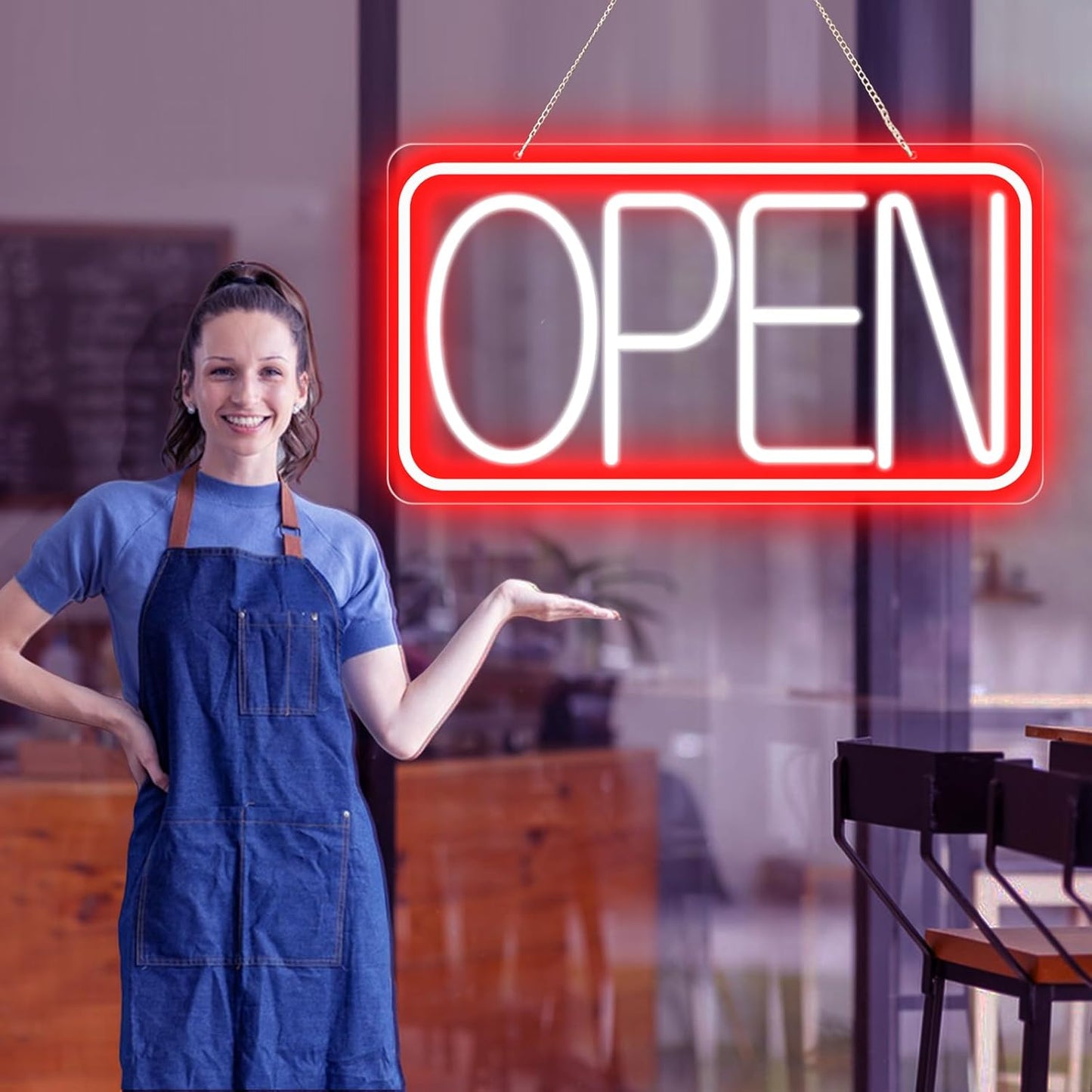 16.5" X 9" Led Neon Open Signs for Business Ultra Bright Plug In Electric Light Up Open Signs with ON/OFF Switch and 12V/2A AC Adapter for Storefront Window Bar Salon Coffee Stores (Red/White)