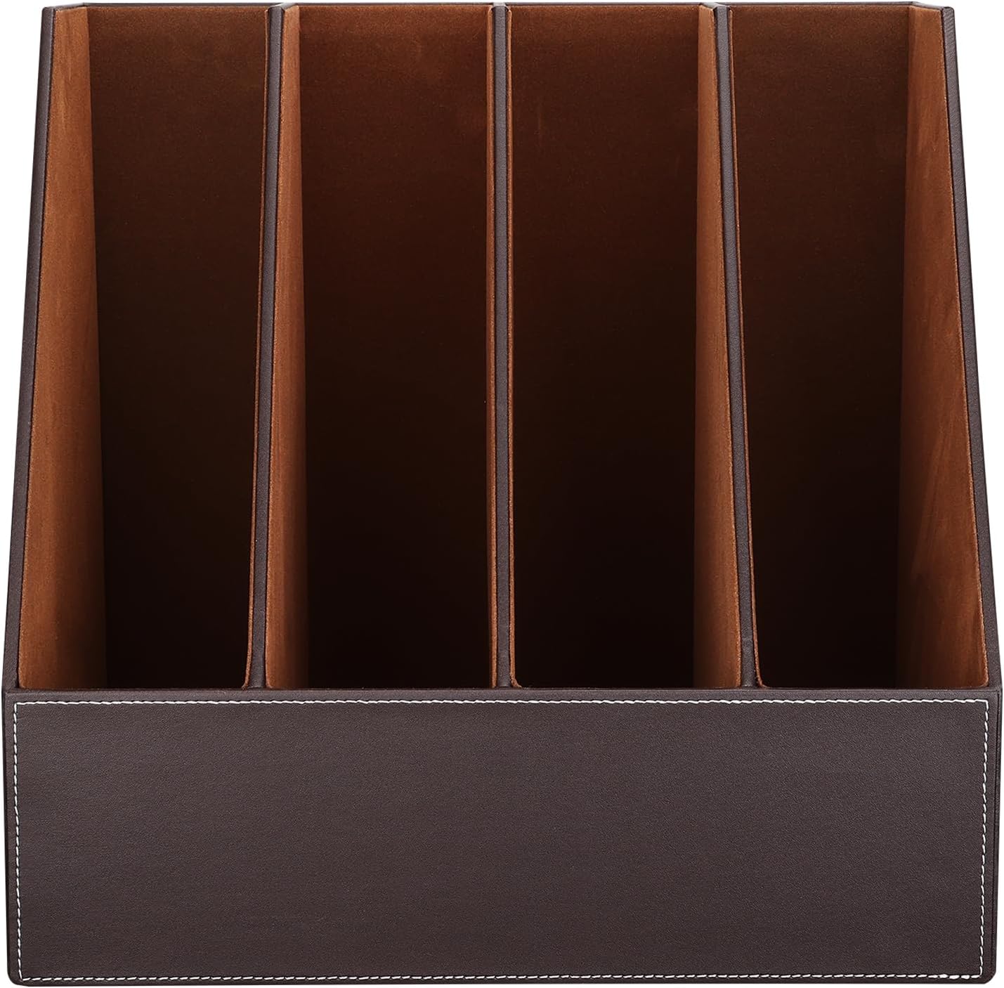 KINGFOM 4-Slot Wood Leather Document Files Holder Rack Stand Desk Files Organizer Papers Collection Cabinet (4 slot brown)