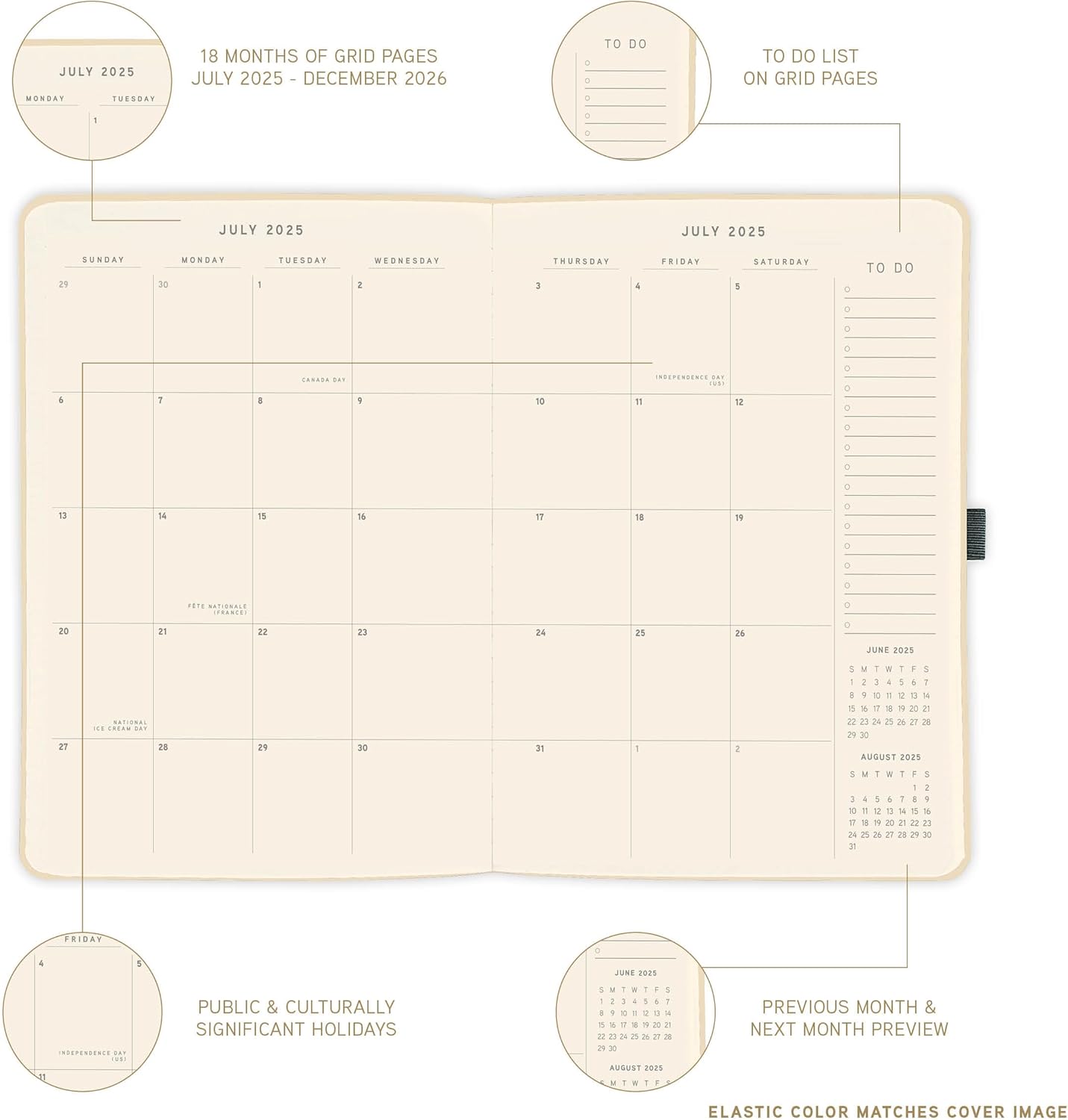 July 2025 – Dec. 2026 Planner by Graphique, Weekly and Monthly Planner, 18 Months Calendar, Olive, 6” x 8”