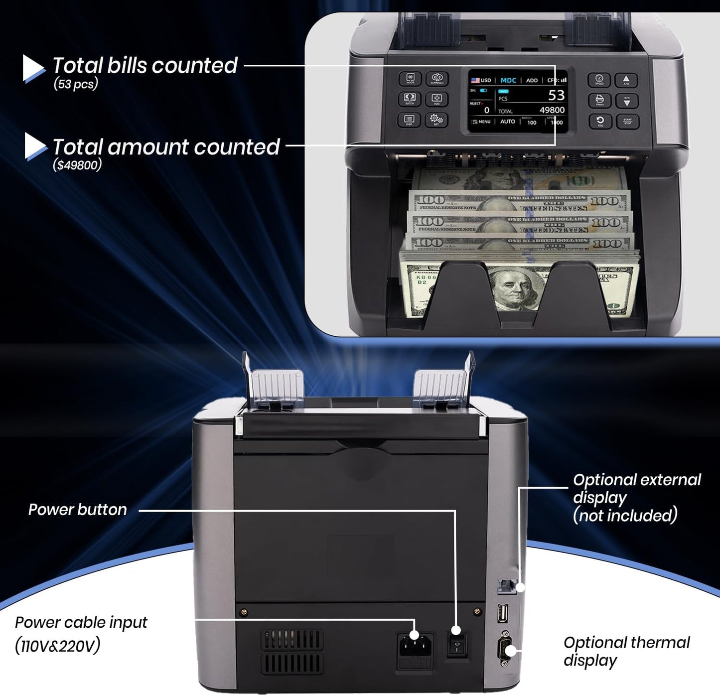 Pro 5500 Money Counter Machine, Mixed Denominations, Professional Value Counting, Counterfeit Detector, Fast & Accurate Cash Counter with 2 Year Warranty