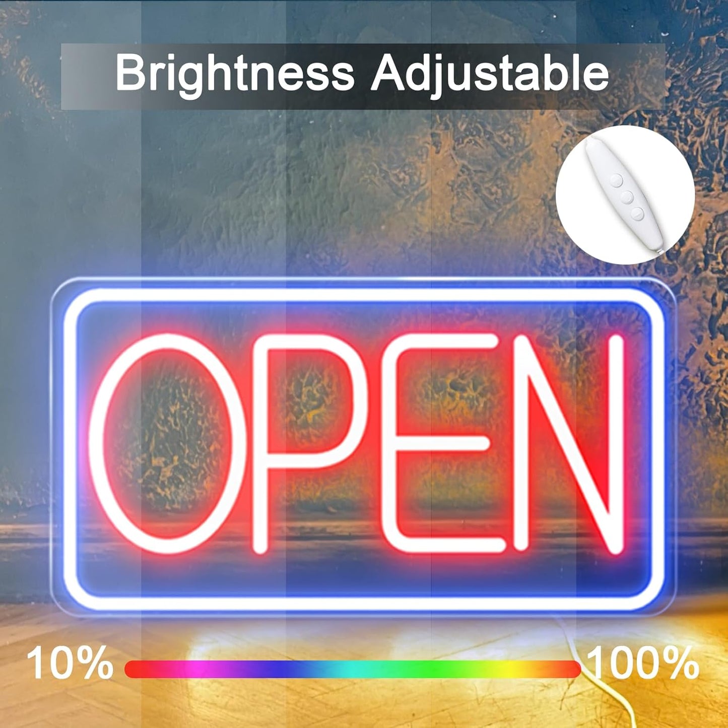 Led Neon Open Signs for Business,16.5"X 9" Open Signs, Powered by USB with ON/OFF Switch, Adjustable Bright Led Neon Open Sign for Bar Salon Coffee Stores Club Hotel (Blue/Red-Horizontal)