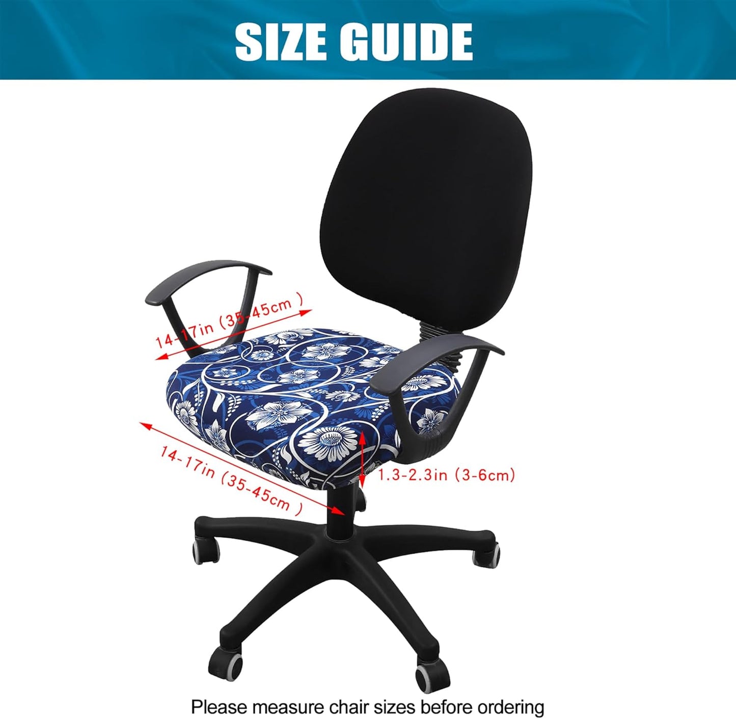 Smiry Printed Office Computer Chair Seat Covers, Stretch Fit Universal Desk Rotating Chair Cover Washable Removable Seat Cushion Protectors - Navy Blue