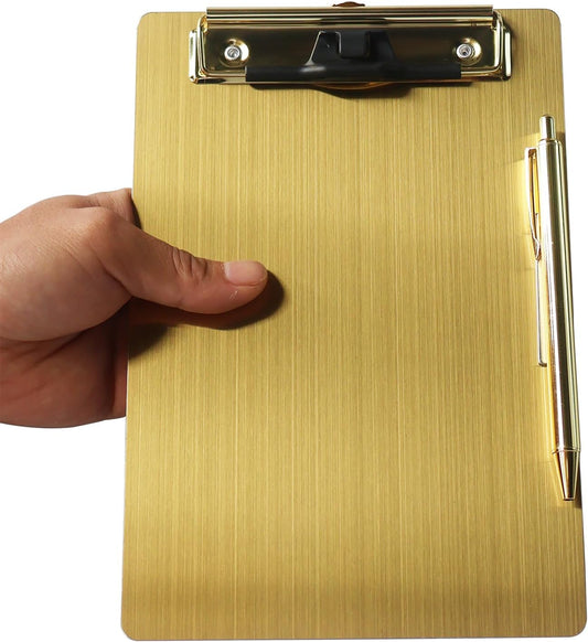 Stainless Steel Magnetic Clipboard with Pen - Multiple Sizes, Magnetic Design, Essential for Office and Home (Gold 6.3 x 9.3 Inches)