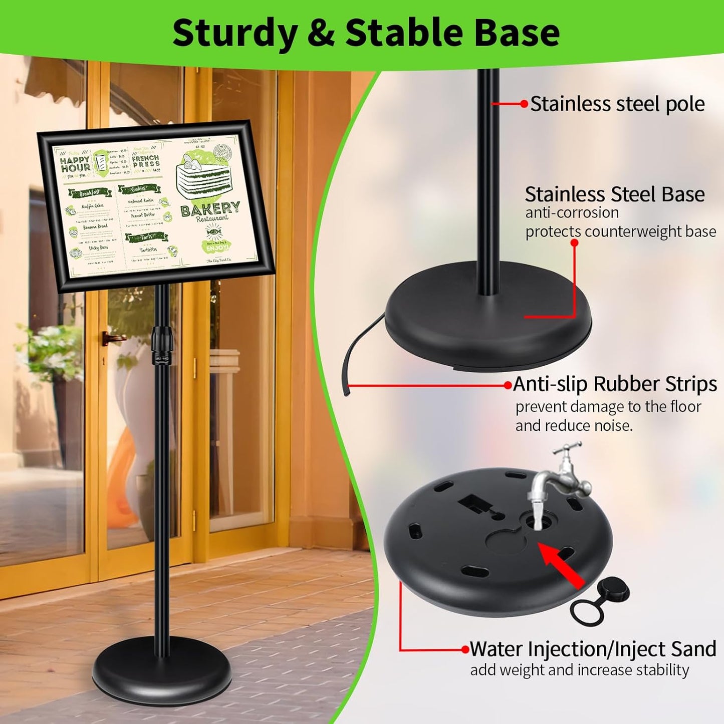 2Packs Adjustable Pedestal Sign Holder Stand 8.5''x11'', Floor Standing Poster Sign Stand, Aluminum Frame for Vertical/Horizontal View Sign stand,Outdoor/Indoor Standing Sign Holders, Black