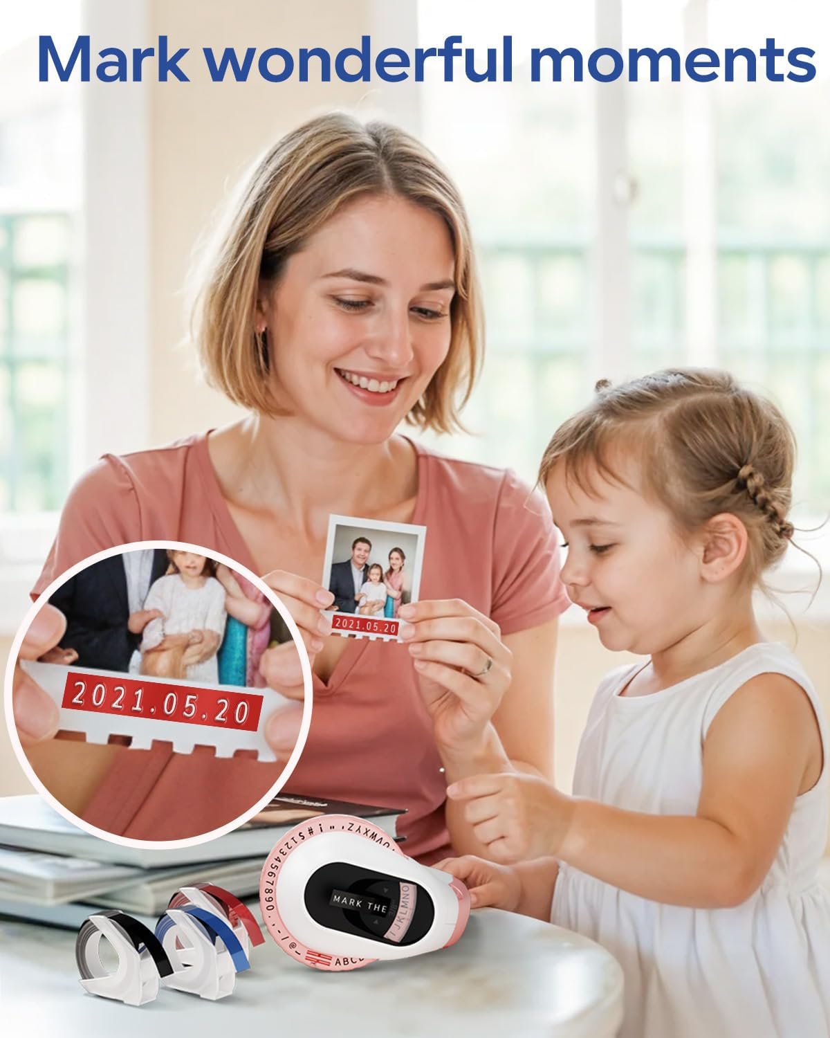 Zodzi Embossing Label Maker Machine with Tapes,Vintage Embossed Label Maker,Retro Label Makers,Old School Manual Embosser with 3 Rolls 3D Embossing Tapes for Nail Swatch Sticks/Office/Home - Pink