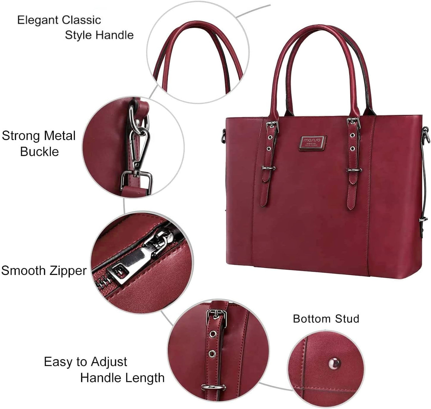 MOSISO PU Leather Laptop Tote Bag for Women, Waterproof Large Capacity Business Work Briefcase Shoulder Laptop Bag